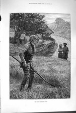 Original Old Antique Print 1880 Mower Farmer Man Scythe Agriculture Fine Art