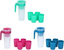 1 Litre Plastic Drinks Jug with Filter 4 Drinking Cups Non Spill Water Camping