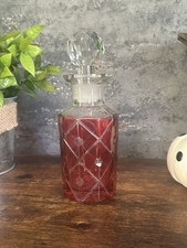 Cranberry Cut to Crystal Clear Glass Decanter Bottle Stopper 6.5" VINTAGE