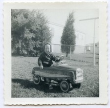 Kid Cute Little Boy in Pedal Car Vintage 1950s Snapshot Photo