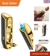 Luxury Cigar Lighter with Integrated Punch - Triple Jet Flame, Pocket Size