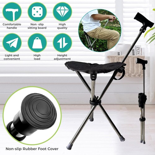 Cane with seat foldable stool - with,