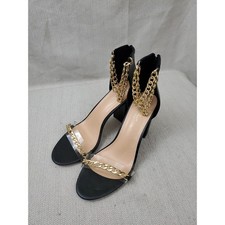 Nicole Miller New York Women’s Size 10 Gabriella Black Gold Chain Block Heel