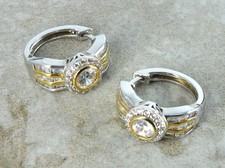 DQCZ TOVA 925 GOLD PLATED Round & Step CZ Cuff Huggie Hoop Earrings, 7.04g - B64