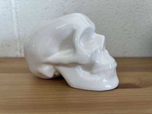 White ceramic skull - , candle
