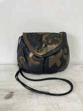 Vintage 80s Handbag Crossbody Bag Black Faux Leather Snakeskin Disco Festival