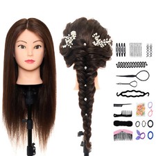 22'' 70% Real Hair Training Head Cosmetology Hairdressing Manikin Mannequin Doll