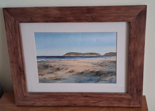 Watercolour beach scene signed - beach,