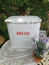 Original Antique 1930's Enamel Bread Bin White And Red