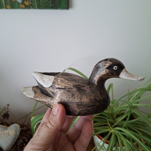 Vintage handcarved wooden duck - wooden,