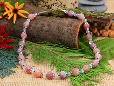 Red smooth frosted dragons vein agate clear glass crystal necklace, silver chain