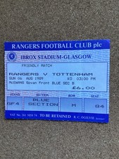 TICKET - Rangers v Tottenham (Friendly) 6/8/1989