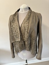 Asos Women Grey Leather Waterfall Jacket Laser Cut Out Pattern Size 12 (B12)