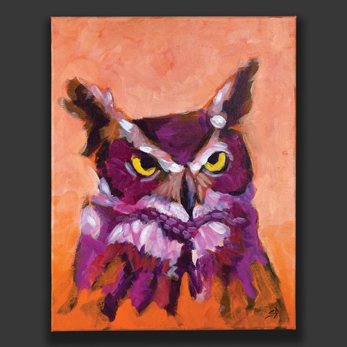 Abstract owl painting 11x14 - painting,