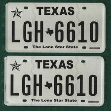 TEXAS Black & White PAIR of AMERICAN LICENSE NUMBER PLATES #TxPair