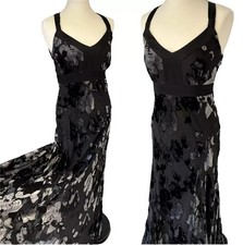 ✨ MONSOON BLACK SILK VELVET FLORAL DEVORE XMAS PARTY EVENING MAXI DRESS SIZE 16