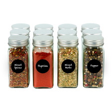 12 x GLASS SPICE JARS WITH