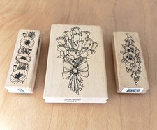 3 Flower Rubber Wooden Stamps
