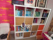 Ikea Kallax Storage Unit 4x4 - White - oak effect inserts (x2) + drawers (x2)