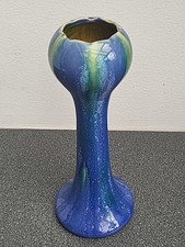 Art Nouveau Faiencerie Thulin Turquoise Blue Tulip Vase Belgium 21cm Tall