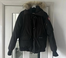 Canada Goose Chilliwack Black  Hooded Bomber Jacket Real Fur Trim Size L