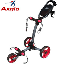 AXGLO 2025 TRILITE 3 WHEELED GOLF PUSH TROLLEY +FREE ACCESSORY PACK - GREY/RED