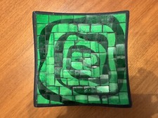PRICE DROP! Retro RARE Green MCM Glass Mosaic Tile Trinket Dish/Ashtray. 5 3/4"