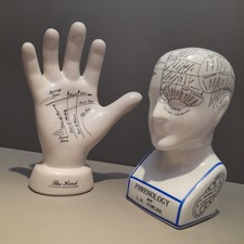Antique Style Phrenology Palmistry Porcelain Ceramic Head & Hand L.N. Fowler
