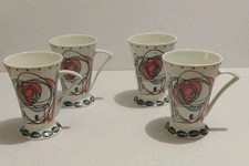 4 Dadoos Bone China Art Deco Style Charles Rennie Mackintosh Patterned Mugs