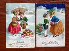 Kranzle/Clapsaddle? Cute Children Christmas Sleds, Dolls Teddy Bear 2 Postcards