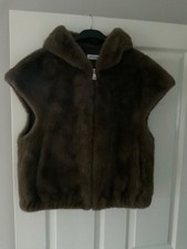 ESC STUDIO Paris faux fur hooded gilet,light brown ,size large uk 14, unworn
