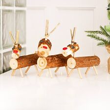 Christmas Log Reindeer Ornaments Stag Decoration Xmas 3pc Outdoor Set Wooden