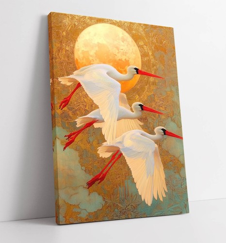 Three storks flying gold - three,
