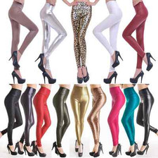 New Sexy Women Ladies High Waist Wet Look Faux Leather Leggings 