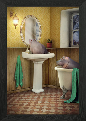 Bathroom hippos framed - hippos,