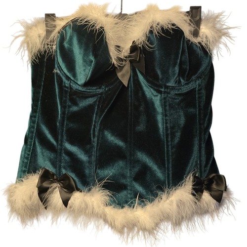 Green velvet feathered corset - feathered,