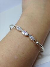 Sterling Silver & Clear Stone Marquise Set Bracelet Bangle By Truth 925 Dainty