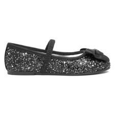 Girls Shoes Black Kids Ballerina Slip On Glitter Bow Mary Jane Louisa SIZE