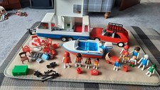 vintage playmobil.  caravan, car ,speed boat figures