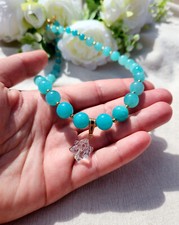 Amazonite Necklace with Merkaba Clear Quartz Pendant in Steel or 925 Silver Gift