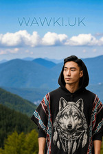 Authentic Ecuadorian Wolf Spirit Poncho - Handwoven Alpaca Wool - Tribal Animal 