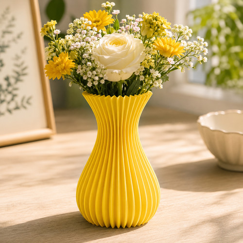 Printed ribbed flower vase - printed,