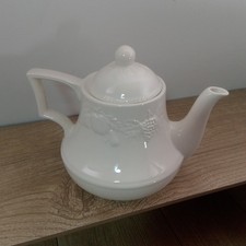 White Lincoln Teapot Embossed
