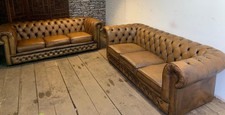 chesterfield retro sofas a matching pair of 3 seaters in tans and browns   