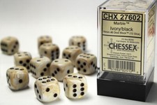Chessex 27602 - D6 16mm Marble Dice x 12 - Ivory/Black