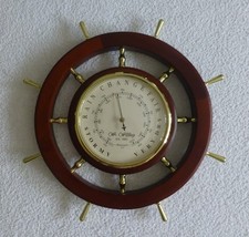 WM WIDDOP, VINTAGE SHIP WHEEL BAROMETER, MARITIME, WOOD/BRASS, EST. 1883