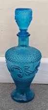 Vintage Blue Glass Carafe Decanter with Stopper Whiskey Brandy Drinks Bond Ware 