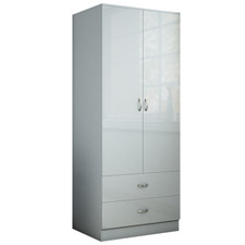 2 Door Wardrobe Grey Gloss with 2 Drawer Combi Robe Wardrobe Chilton Bedroom