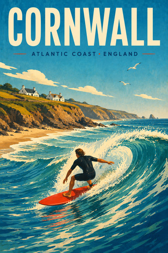 144 cornwall surf poster - 144.,