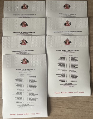 Sunderland 2025 team sheets - sunderland, 2025/26